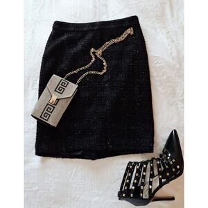 Ann Taylor Shimmer Pencil Skirt Black Tweed/Sequin Zip Knee Length (Women's 0)